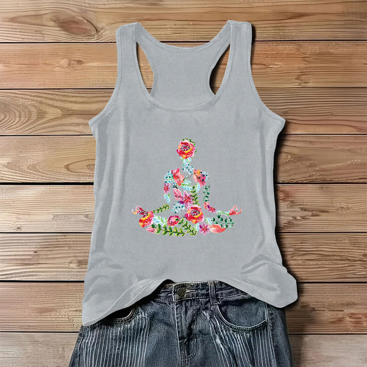 Débardeur pour femme Olivenorma Blooming Calm, motif floral aquarelle et posture de yoga - Gris - 3XL - image 4