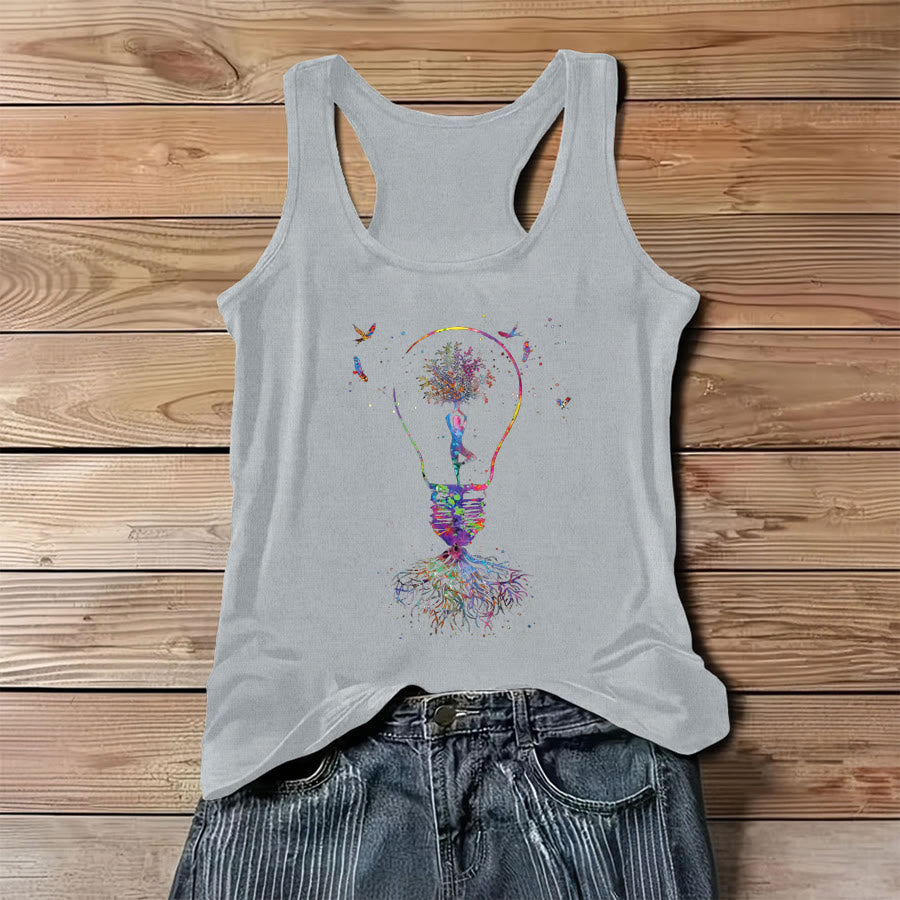 Débardeur Olivenorma Idea Blooms Here, motif aquarelle, arbre de yoga et ampoule, pour femme - Gris - 3XL - image 6