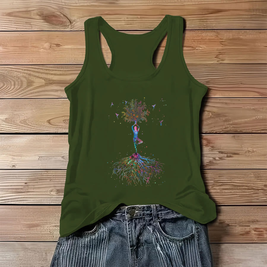 Débardeur pour femme Olivenorma Tree Pose Soul Watercolor Yoga Figure avec colibris - Vert - 3XL - image 8