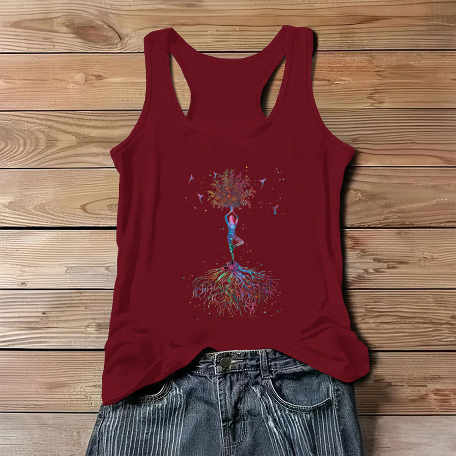 Débardeur pour femme Olivenorma Tree Pose Soul Watercolor Yoga Figure avec colibris - Rouge - 3XL - image 6