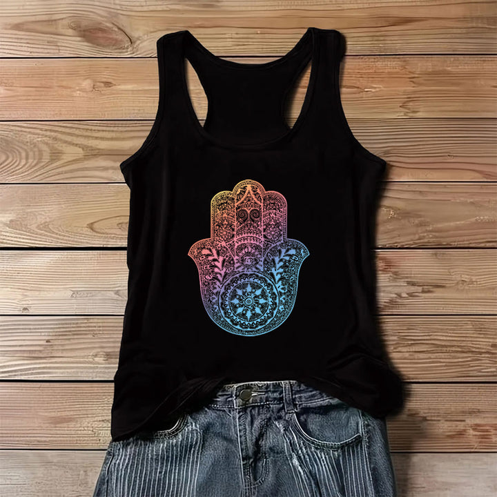 Débardeur Olivenorma Pastel Guardian à motif mandala Hamsa dégradé pour femme - Noir - 3XL - image 0