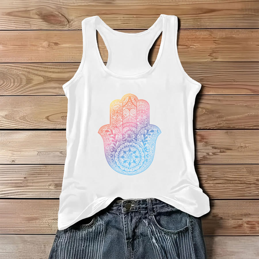 Débardeur Olivenorma Pastel Guardian à motif mandala Hamsa dégradé pour femme - Blanc - 3XL - image 2