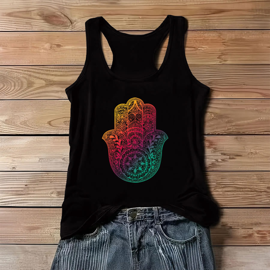 Débardeur femme Olivenorma Rainbow Blessing Gradient Hamsa Hand Mandala - Noir - 3XL - image 0