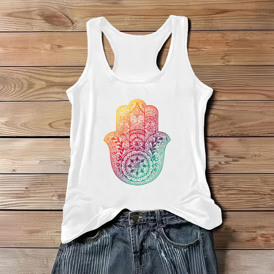 Débardeur femme Olivenorma Rainbow Blessing Gradient Hamsa Hand Mandala - Blanc - 3XL - image 2