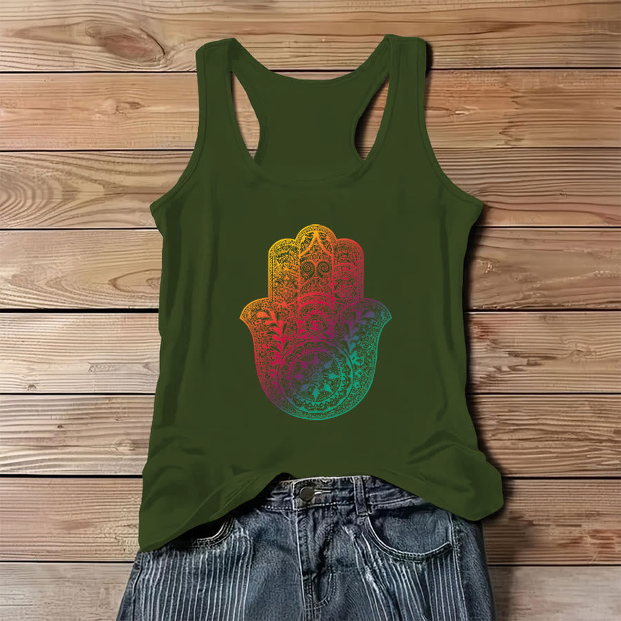 Débardeur femme Olivenorma Rainbow Blessing Gradient Hamsa Hand Mandala - Vert - 3XL - image 8