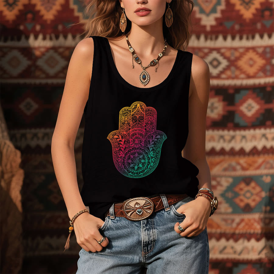 Débardeur femme Olivenorma Rainbow Blessing Gradient Hamsa Hand Mandala - image 1