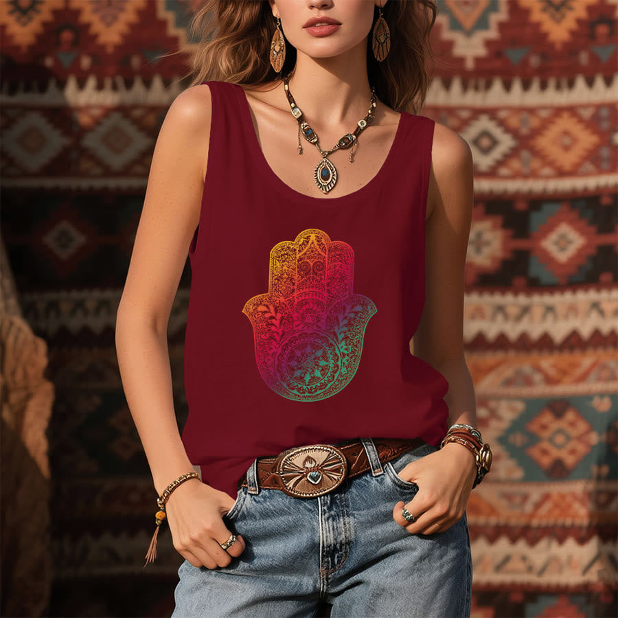 Débardeur femme Olivenorma Rainbow Blessing Gradient Hamsa Hand Mandala - image 7