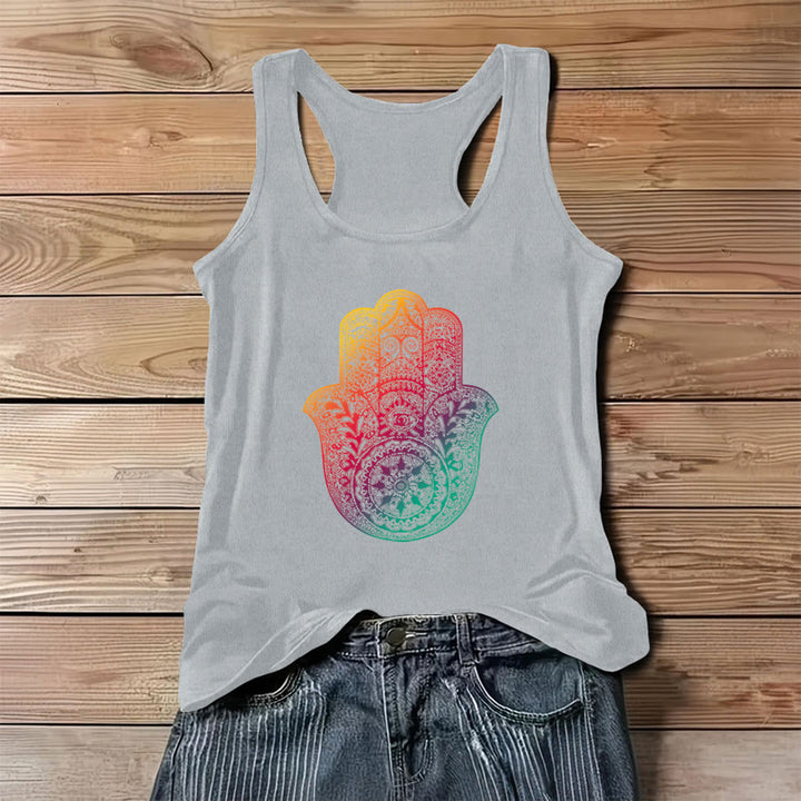 Débardeur femme Olivenorma Rainbow Blessing Gradient Hamsa Hand Mandala - Gris - 3XL - image 4