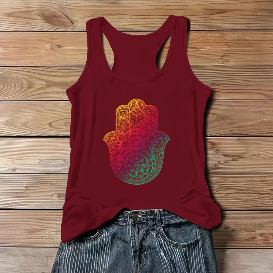 Débardeur femme Olivenorma Rainbow Blessing Gradient Hamsa Hand Mandala - Rouge - 3XL - image 6