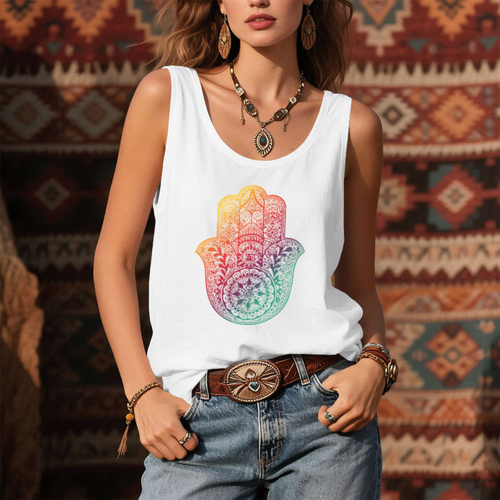 Débardeur femme Olivenorma Rainbow Blessing Gradient Hamsa Hand Mandala - image 3