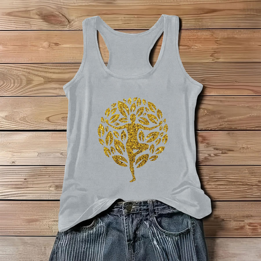 Débardeur Olivenorma Golden Tree Pose Glitter Yoga Femme Arbre de Vie - Gris - 3XL - image 6