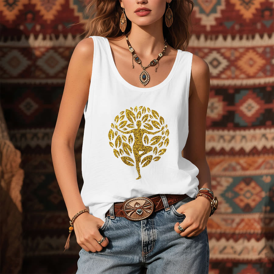 Débardeur Olivenorma Golden Tree Pose Glitter Yoga Femme Arbre de Vie - image 3
