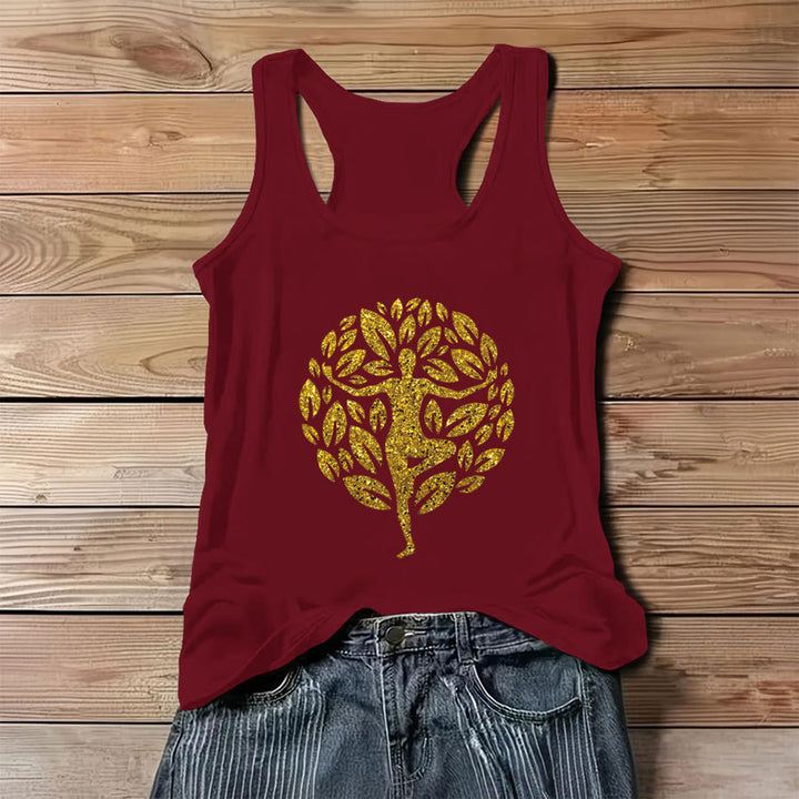 Débardeur Olivenorma Golden Tree Pose Glitter Yoga Femme Arbre de Vie - Rouge - 3XL - image 8