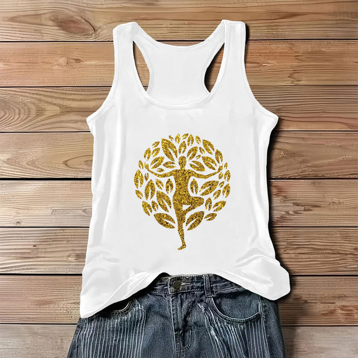 Débardeur Olivenorma Golden Tree Pose Glitter Yoga Femme Arbre de Vie - Blanc - 3XL - image 2