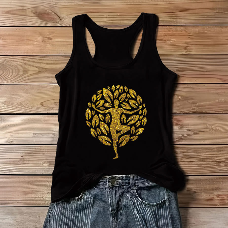 Débardeur Olivenorma Golden Tree Pose Glitter Yoga Femme Arbre de Vie - Noir - 3XL - image 4