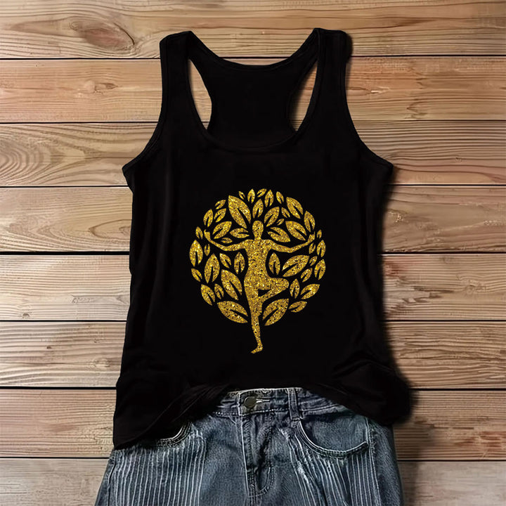 Débardeur Olivenorma Golden Tree Pose Glitter Yoga Femme Arbre de Vie - Noir - 3XL - image 4