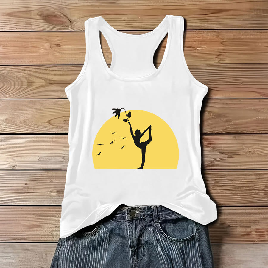 Débardeur Olivenorma Sunset Grace Yoga Dancer Silhouette avec fleur - Blanc - 3XL - image 0