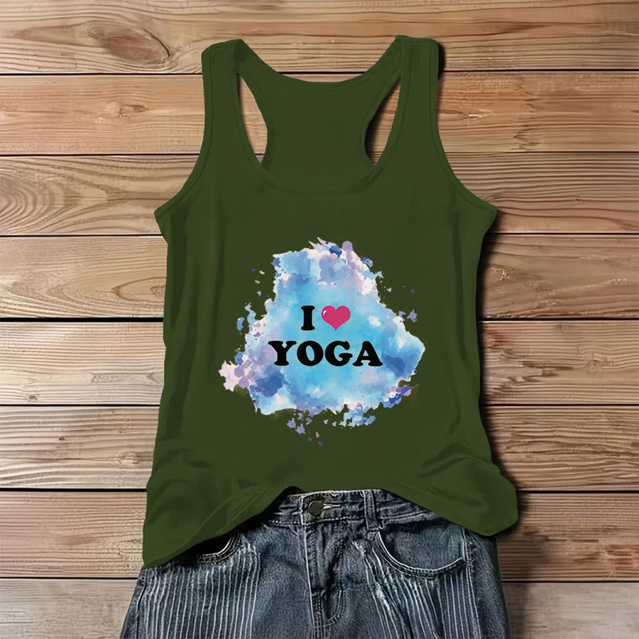 Débardeur femme Olivenorma Yoga Love Splash Watercolor « J’❤️ LE YOGA » à motif graphique - Vert - 3XL - image 0