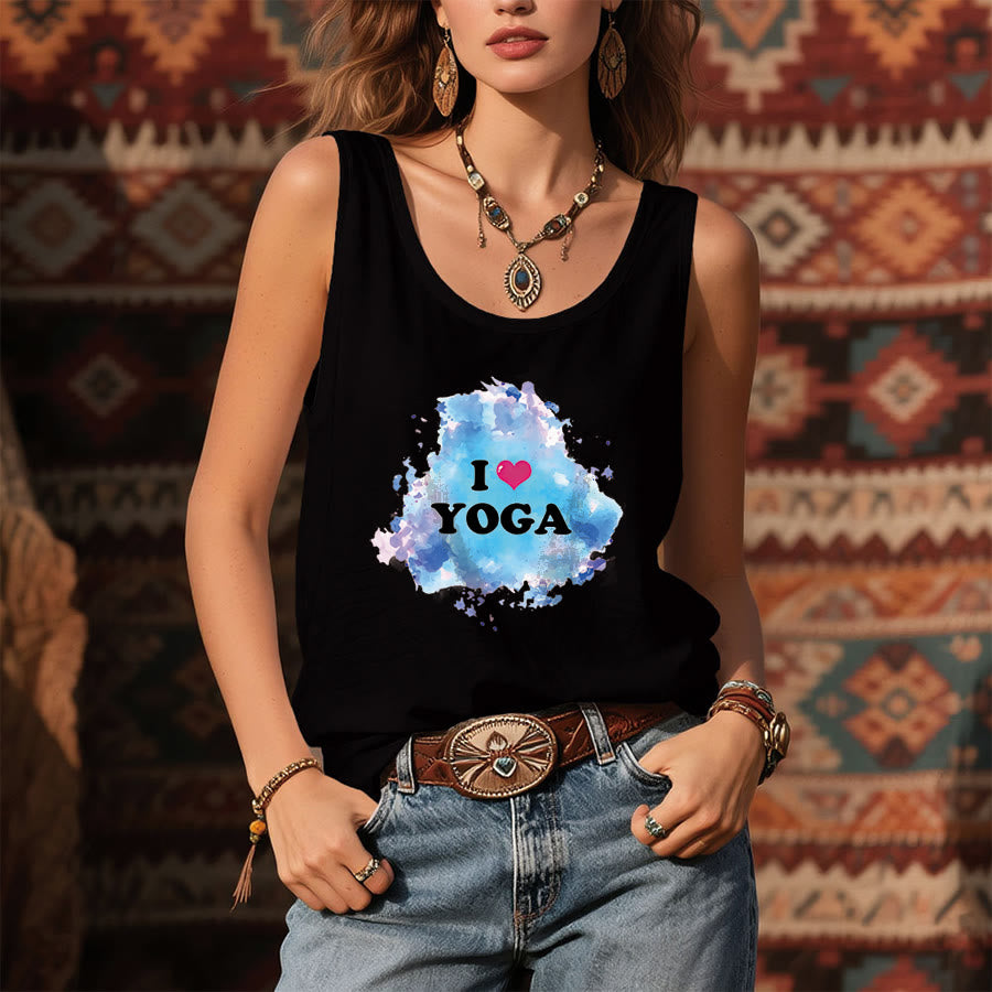 Débardeur femme Olivenorma Yoga Love Splash Watercolor « J’❤️ LE YOGA » à motif graphique - image 7