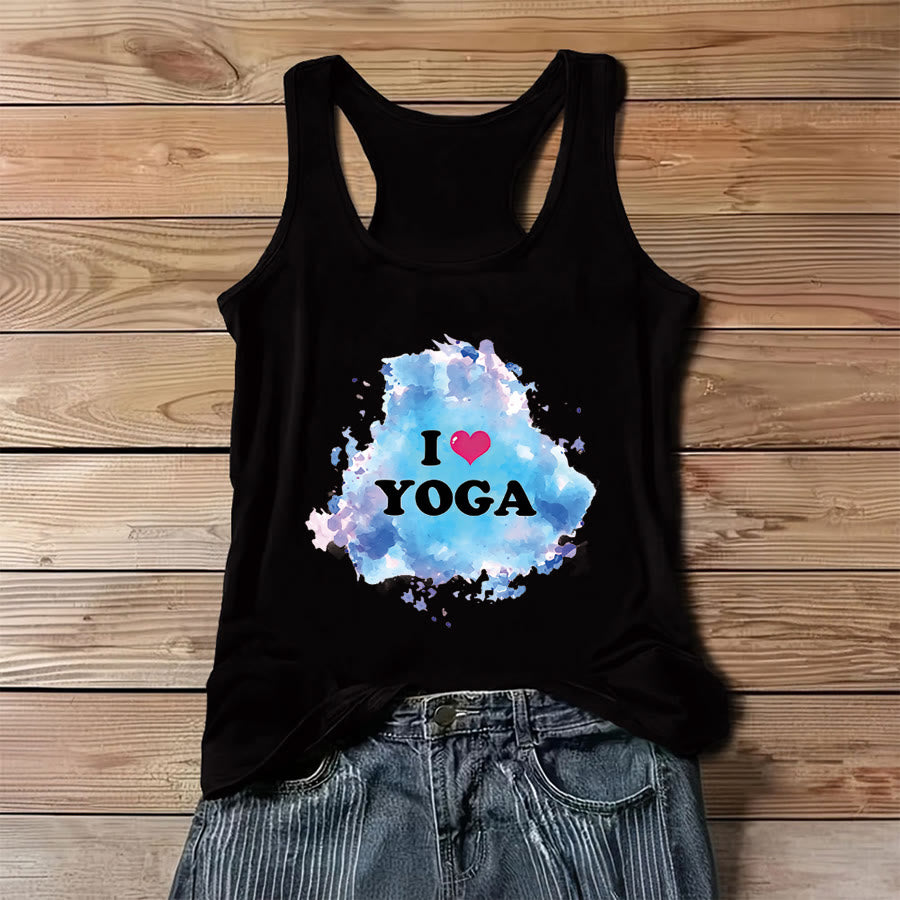 Débardeur femme Olivenorma Yoga Love Splash Watercolor « J’❤️ LE YOGA » à motif graphique - Noir - 3XL - image 6