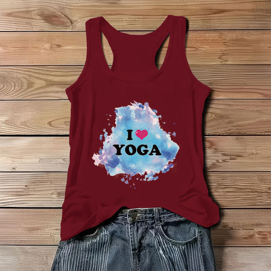 Débardeur femme Olivenorma Yoga Love Splash Watercolor « J’❤️ LE YOGA » à motif graphique - Rouge - 3XL - image 2