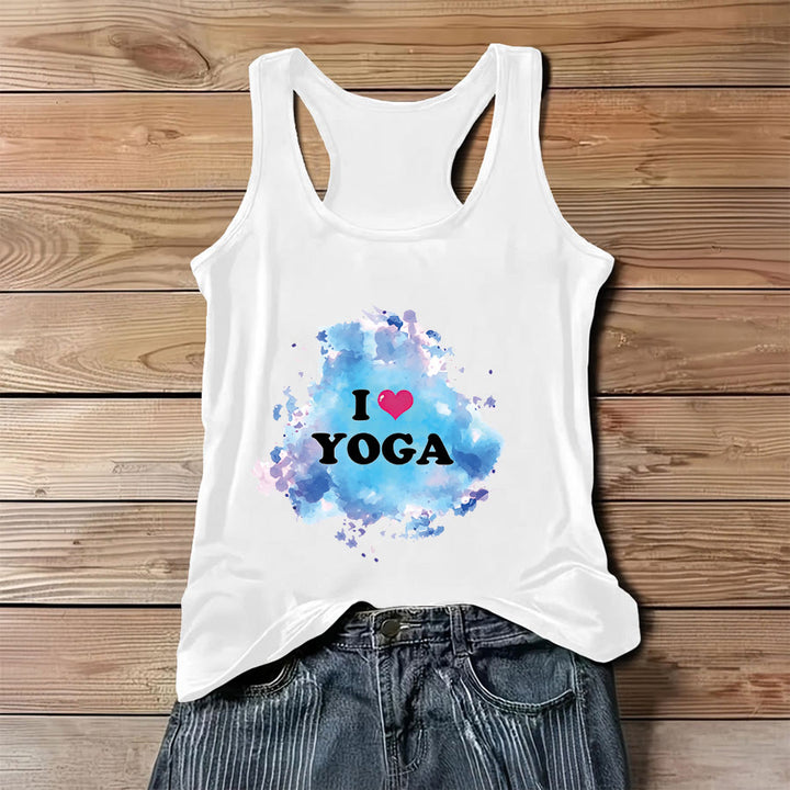 Débardeur femme Olivenorma Yoga Love Splash Watercolor « J’❤️ LE YOGA » à motif graphique - Blanc - 3XL - image 4