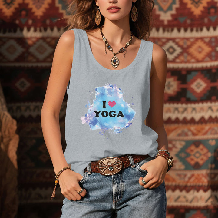 Débardeur femme Olivenorma Yoga Love Splash Watercolor « J’❤️ LE YOGA » à motif graphique - image 9