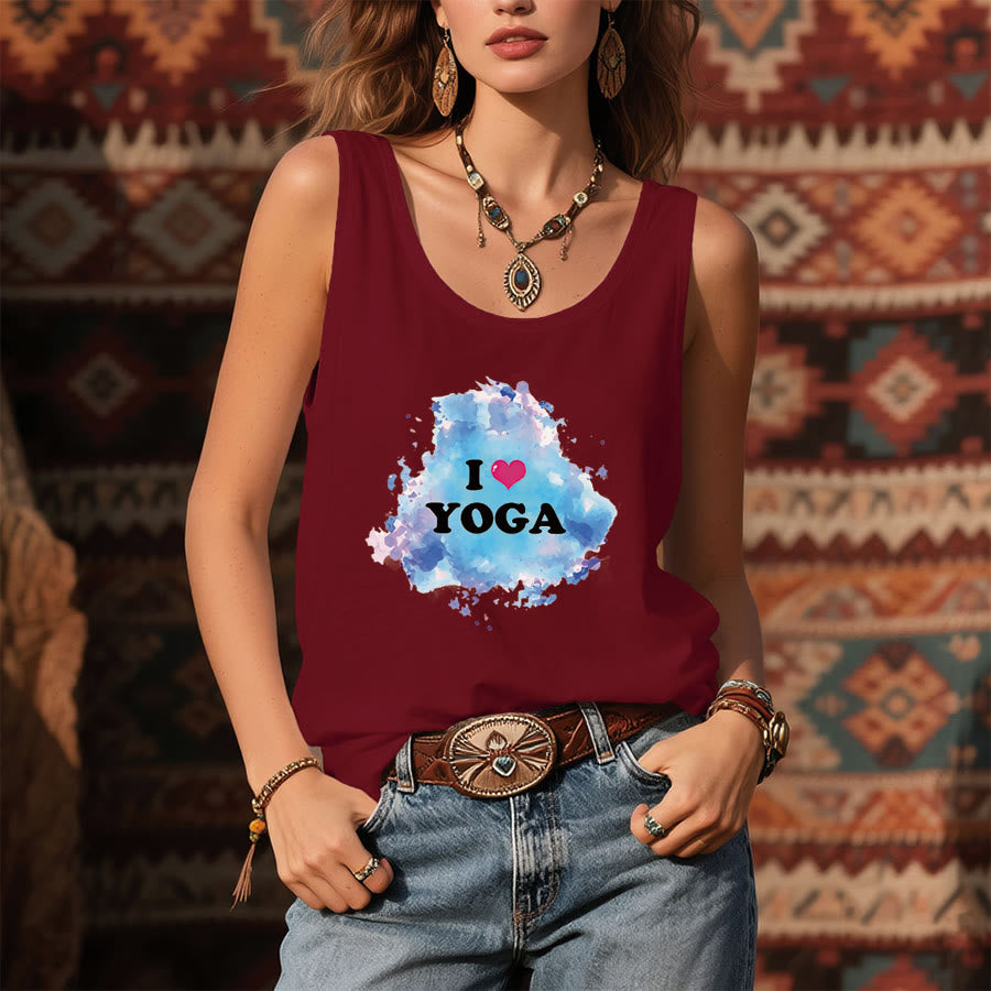 Débardeur femme Olivenorma Yoga Love Splash Watercolor « J’❤️ LE YOGA » à motif graphique - image 3