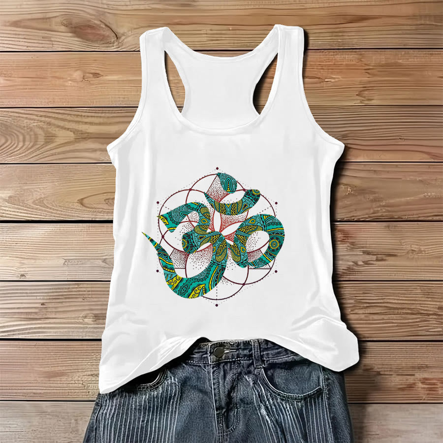 Olivenorma Sacré Om Serpent Tribal Motif Om Symbole Débardeur Femme - Blanc - 3XL - image 6