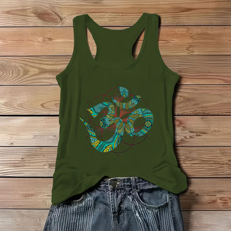 Olivenorma Sacré Om Serpent Tribal Motif Om Symbole Débardeur Femme - Vert - 3XL - image 2