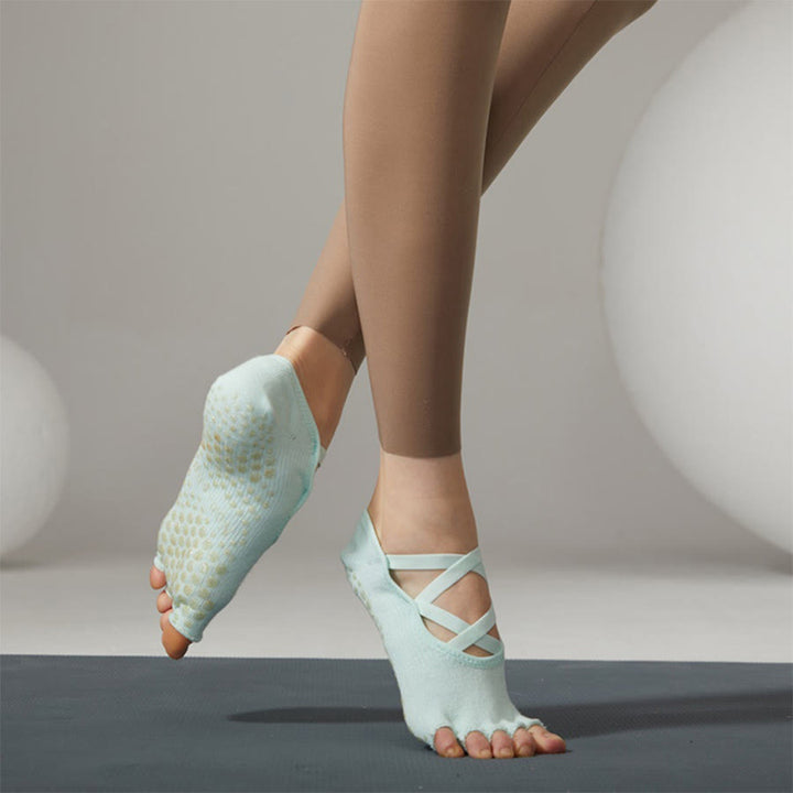 Chaussettes de yoga Olivenorma antidérapantes à brides croisées pour femmes, idéales pour le yoga, le pilates et le barre. - Vert - 10 paires - image 13