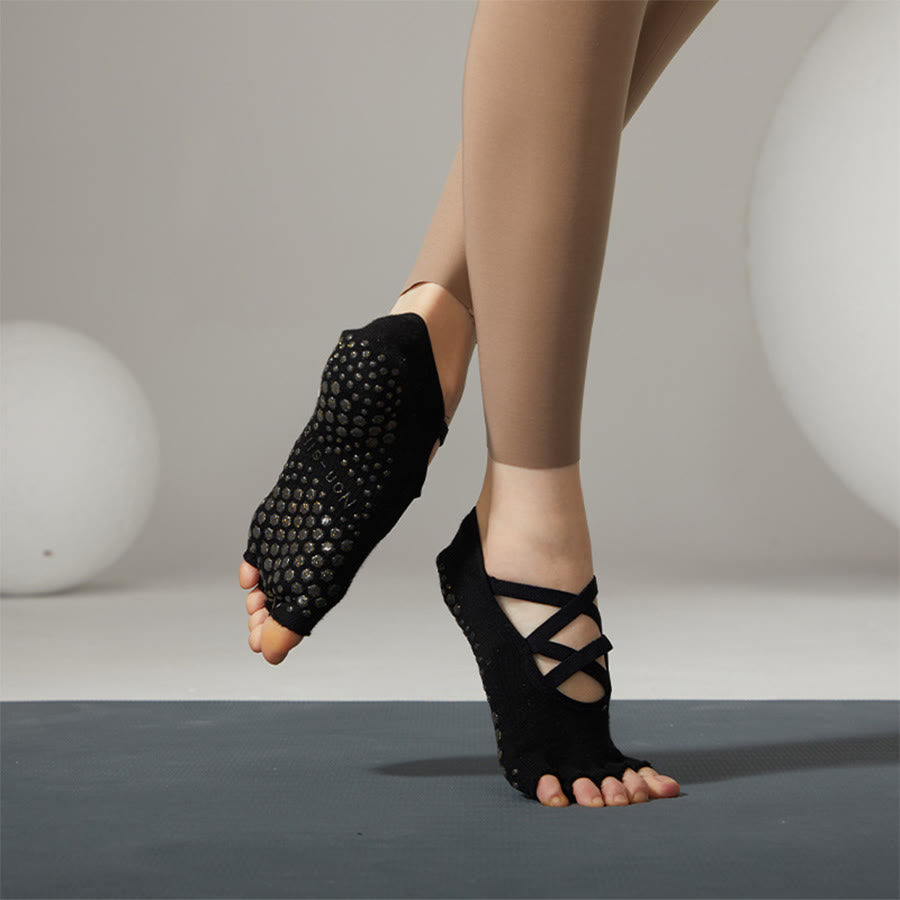 Chaussettes de yoga Olivenorma antidérapantes à brides croisées pour femmes, idéales pour le yoga, le pilates et le barre. - Noir - 10 paires - image 15