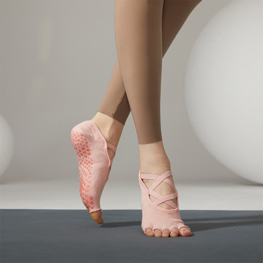 Chaussettes de yoga Olivenorma antidérapantes à brides croisées pour femmes, idéales pour le yoga, le pilates et le barre. - Rose - 10 paires - image 12