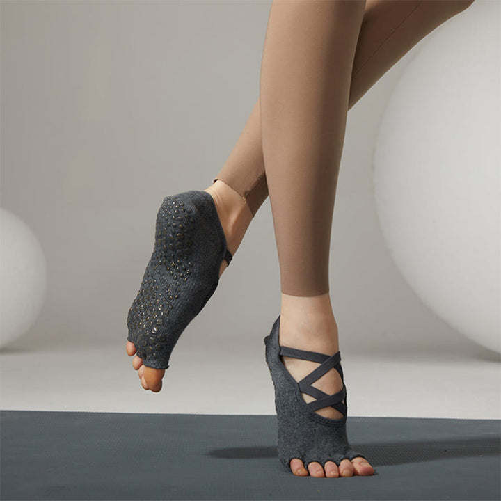 Chaussettes de yoga Olivenorma antidérapantes à brides croisées pour femmes, idéales pour le yoga, le pilates et le barre. - Gris foncé - 10 paires - image 16