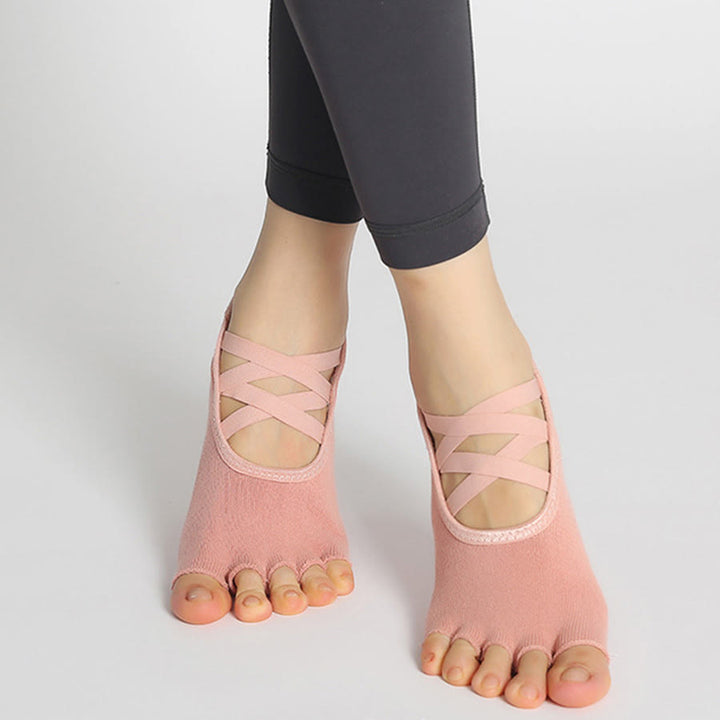 Chaussettes de yoga Olivenorma pour femmes, antidérapantes, à brides croisées et bout ouvert, offrant une adhérence optimale - Rose poudré - 10 paires - image 17