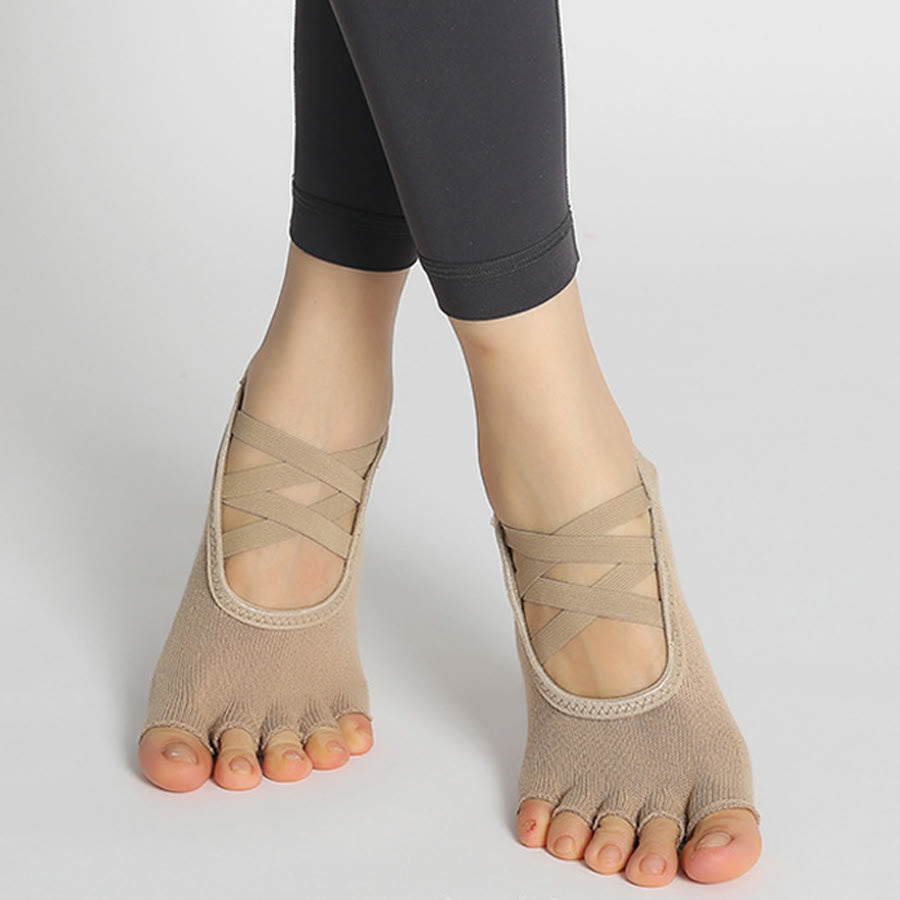 Chaussettes de yoga Olivenorma pour femmes, antidérapantes, à brides croisées et bout ouvert, offrant une adhérence optimale - Kaki - 10 paires - image 24