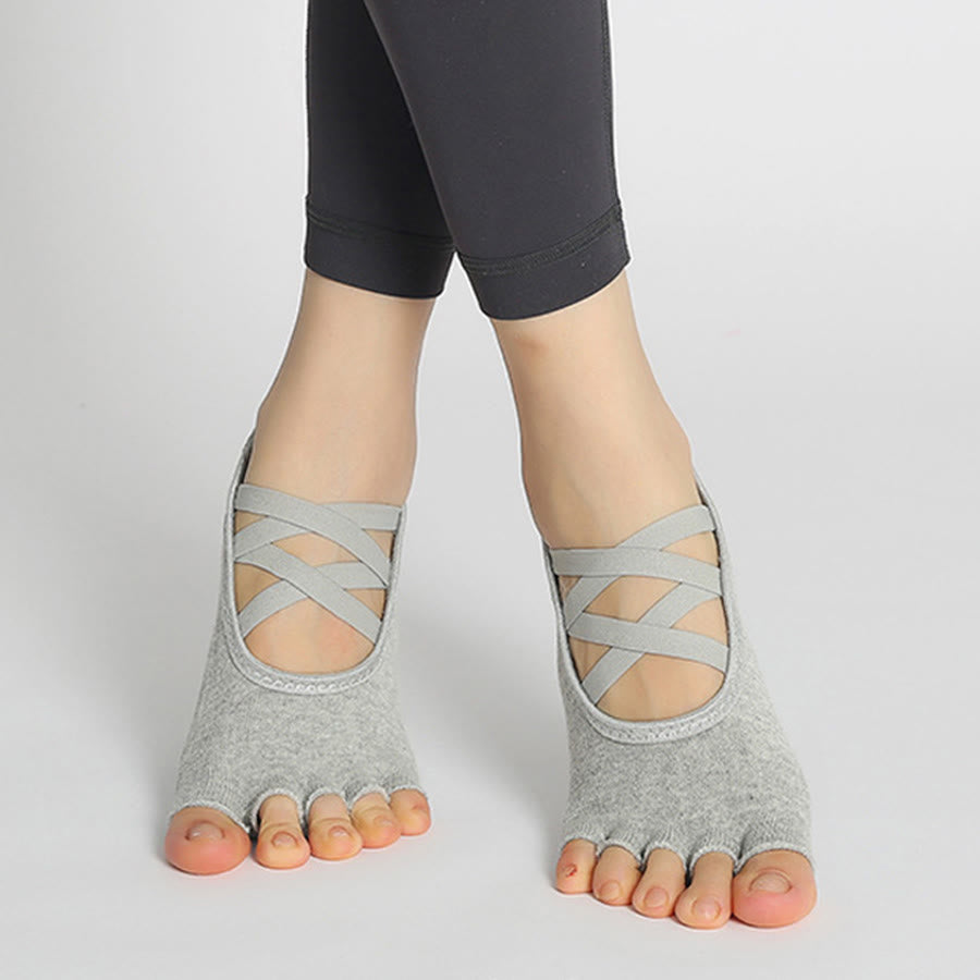 Chaussettes de yoga Olivenorma pour femmes, antidérapantes, à brides croisées et bout ouvert, offrant une adhérence optimale - Gris clair - 10 paires - image 29