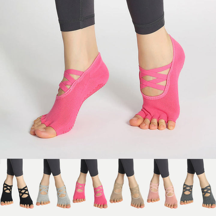 Chaussettes de yoga Olivenorma pour femmes, antidérapantes, à brides croisées et bout ouvert, offrant une adhérence optimale - image 0