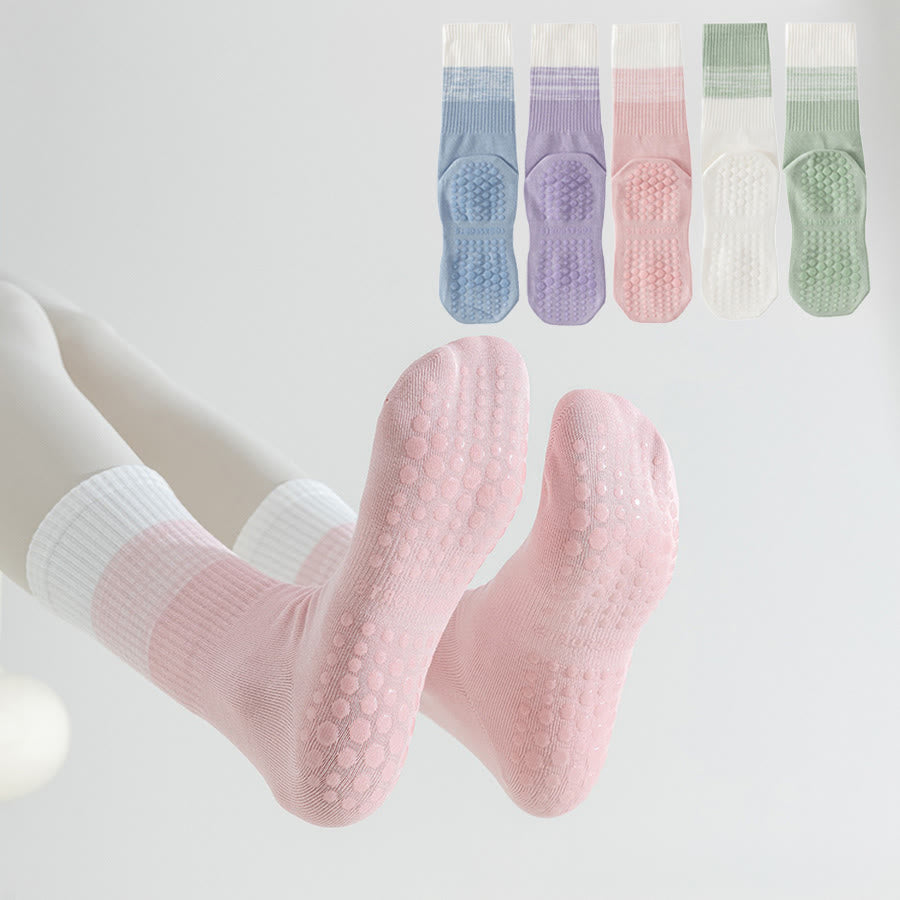 Chaussettes de yoga Olivenorma bicolores mi-mollet antidérapantes à picots en silicone pour femmes - image 0