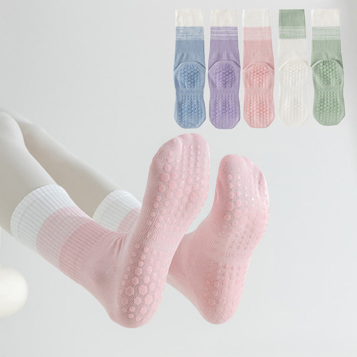 Chaussettes de yoga Olivenorma bicolores mi-mollet antidérapantes à picots en silicone pour femmes - image 0