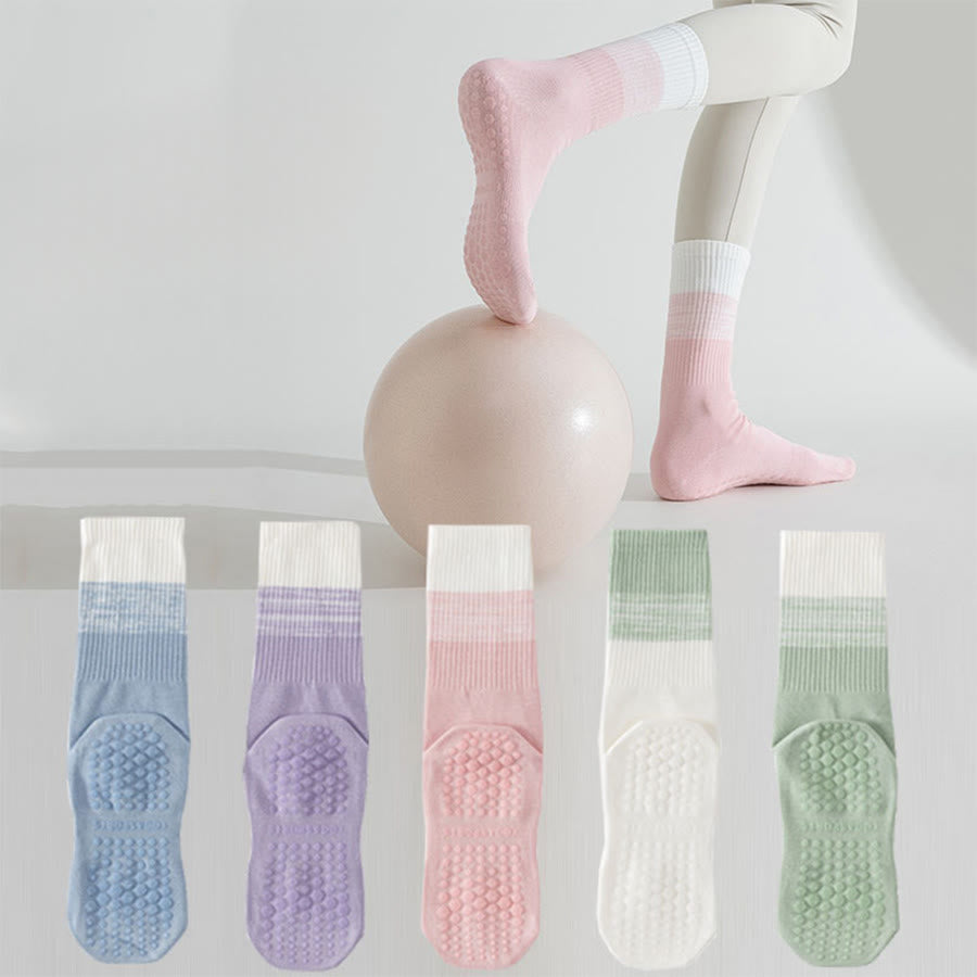 Chaussettes de yoga Olivenorma bicolores mi-mollet antidérapantes à picots en silicone pour femmes - image 1