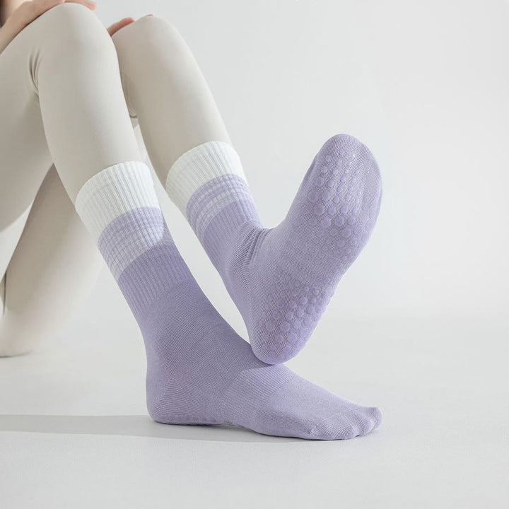 Chaussettes de yoga Olivenorma bicolores mi-mollet antidérapantes à picots en silicone pour femmes - image 13