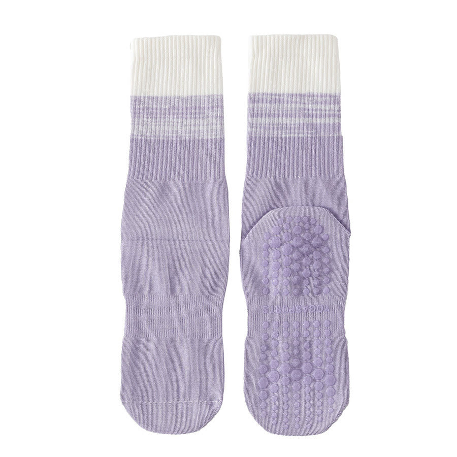 Chaussettes de yoga Olivenorma bicolores mi-mollet antidérapantes à picots en silicone pour femmes - Violet - 10 paires - image 12