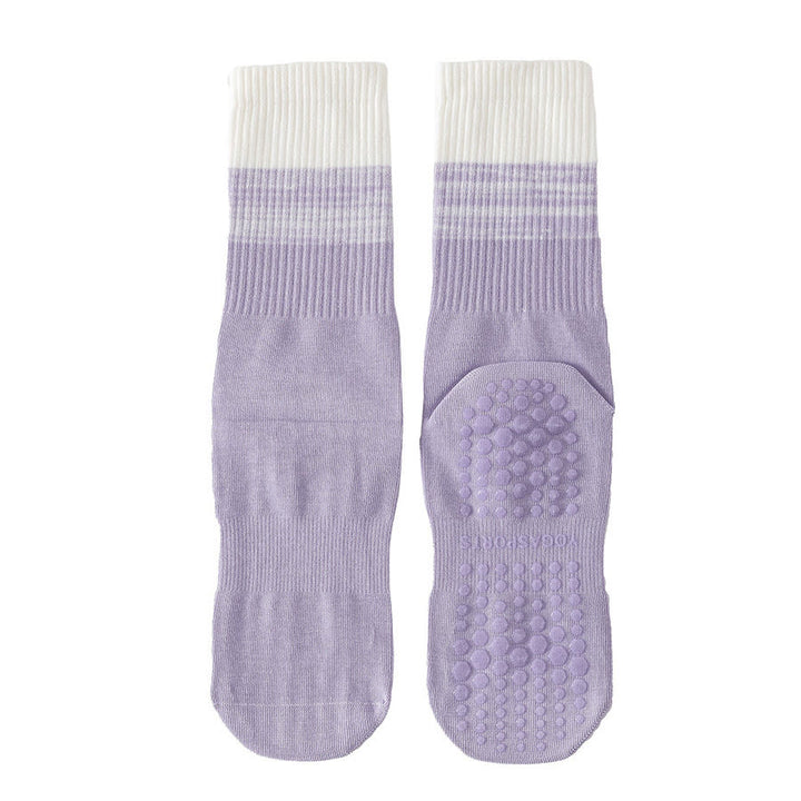 Chaussettes de yoga Olivenorma bicolores mi-mollet antidérapantes à picots en silicone pour femmes - Violet - 10 paires - image 12