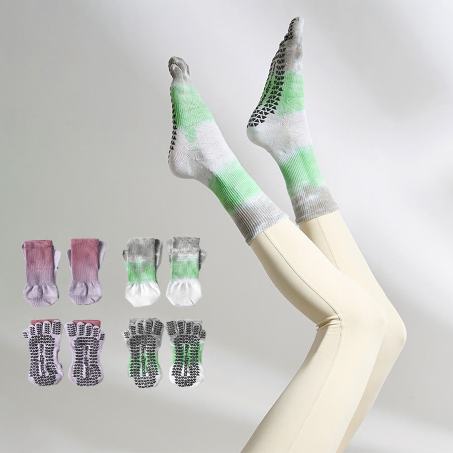 Chaussettes de yoga Olivenorma élégantes à cinq orteils, antidérapantes et à motif tie-dye, pour femmes, idéales pour les entraînements en intérieur. - image 0