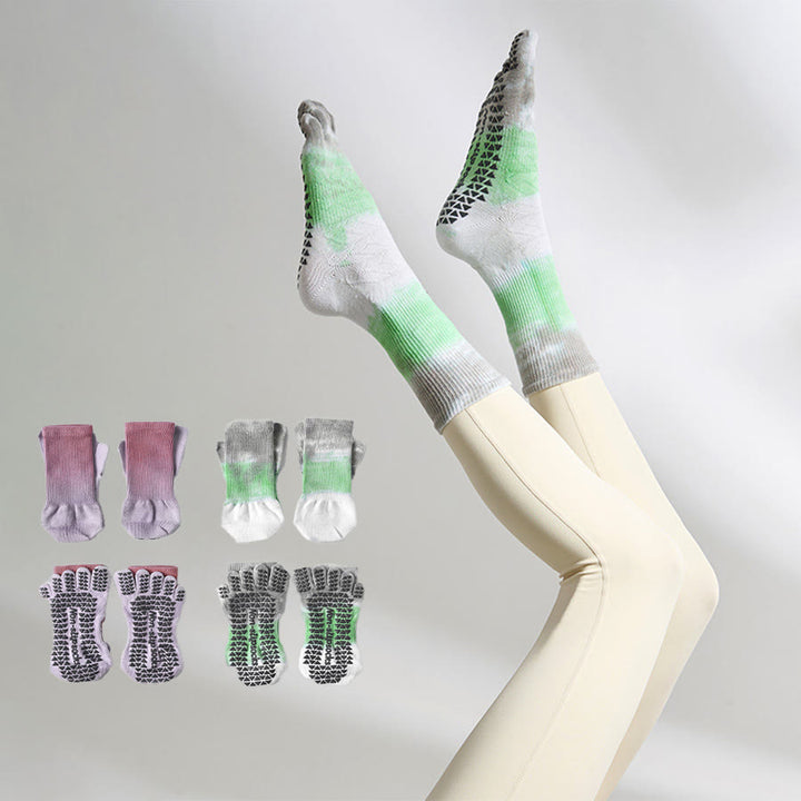 Chaussettes de yoga Olivenorma élégantes à cinq orteils, antidérapantes et à motif tie-dye, pour femmes, idéales pour les entraînements en intérieur. - image 0
