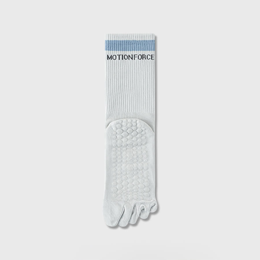 Chaussettes de yoga Olivenorma Secure-Fit à cinq orteils, antidérapantes et à bord contrasté pour femmes - Blanc-Bleu - 10 paires - image 8