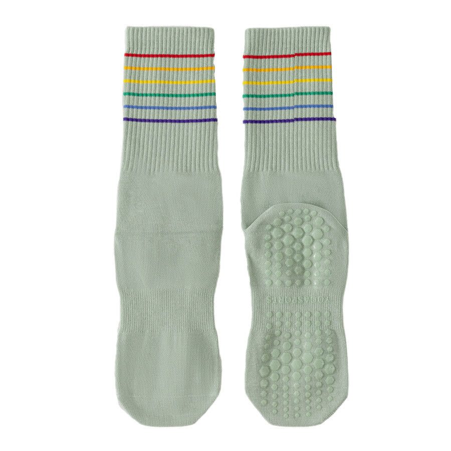 Chaussettes de yoga Olivenorma à rayures arc-en-ciel, mi-mollet, antidérapantes et amortissantes pour femmes - Vert - 10 paires - image 4