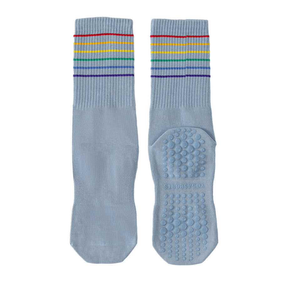 Chaussettes de yoga Olivenorma à rayures arc-en-ciel, mi-mollet, antidérapantes et amortissantes pour femmes - Bleu - 10 paires - image 19