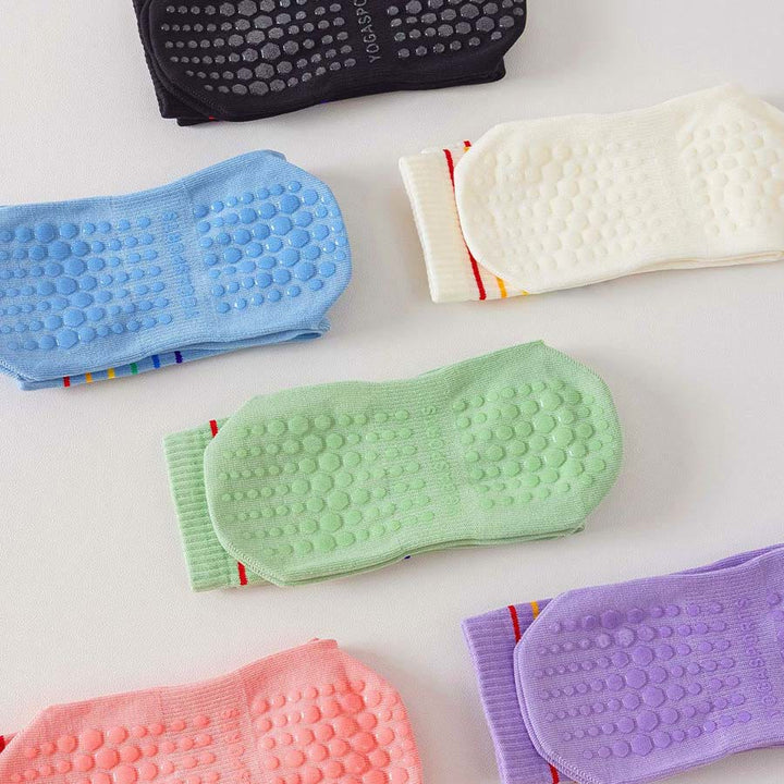 Chaussettes de yoga Olivenorma à rayures arc-en-ciel, mi-mollet, antidérapantes et amortissantes pour femmes - image 1